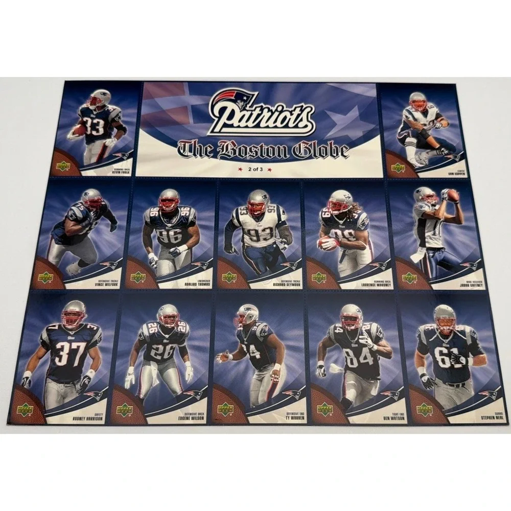 2007 Upper Deck New England Patriots Boston Globe Complete 3 Sheet Set Tom Brady